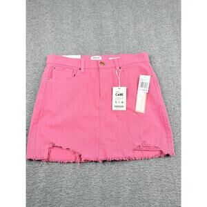 Kensie Pink Distressed Denim Mini Skirt